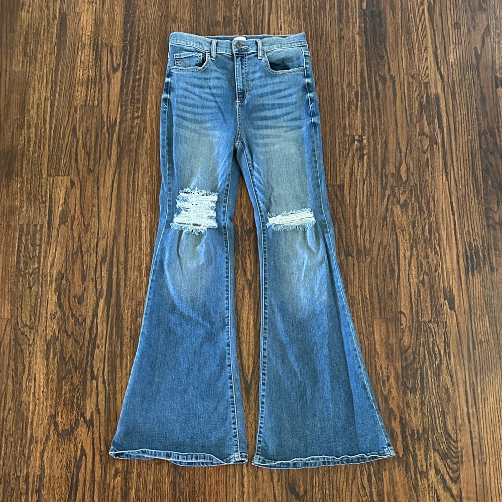 Sneak Peek Denim Distressed High-Rise Flare Jeans